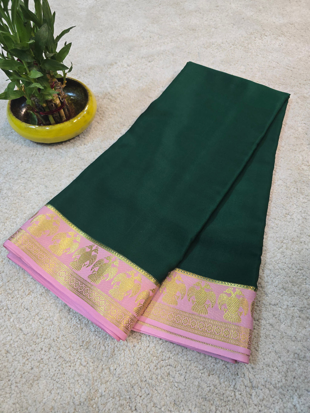 Gandaberunda Border Mysore Crepe Silk Saree - 102
