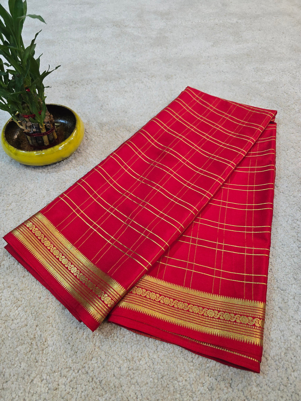 Double Checks Mysore Crepe Silk Saree - 112