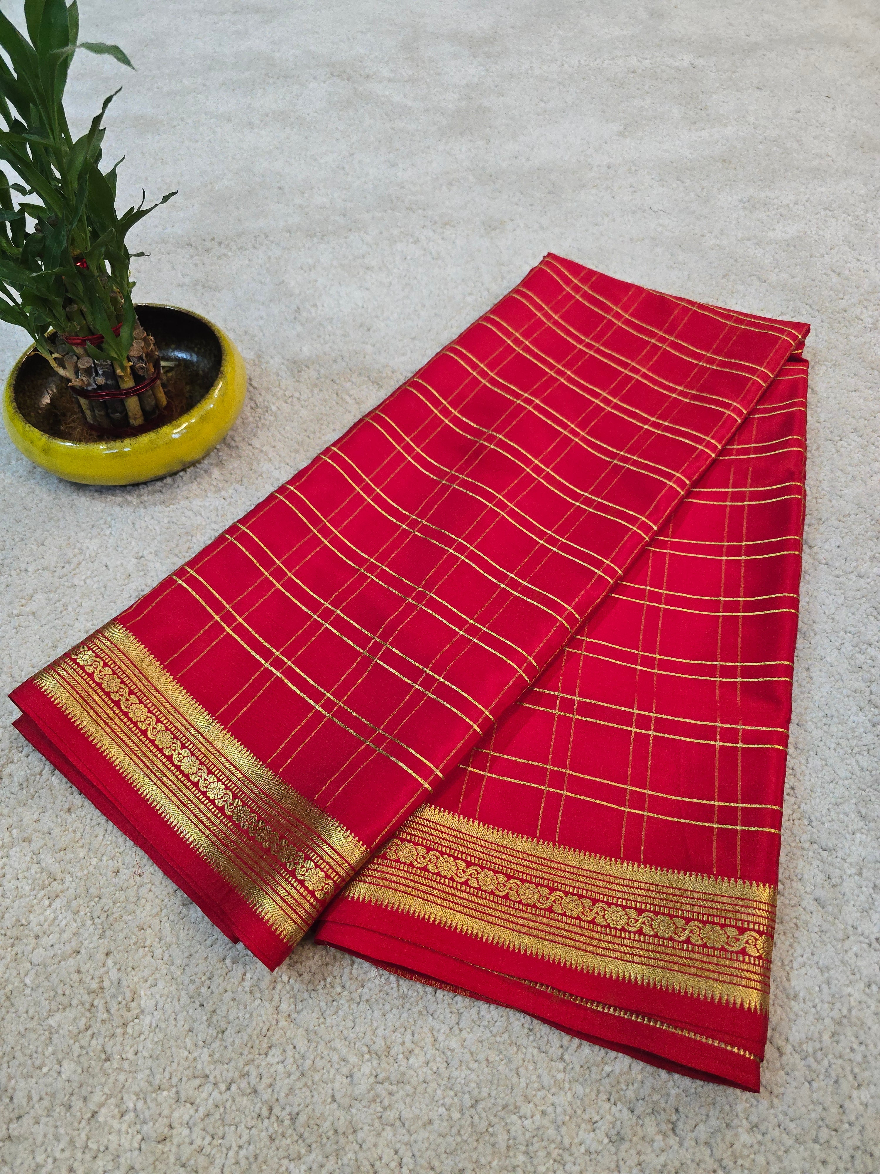 Double Checks Mysore Crepe Silk Saree - 112