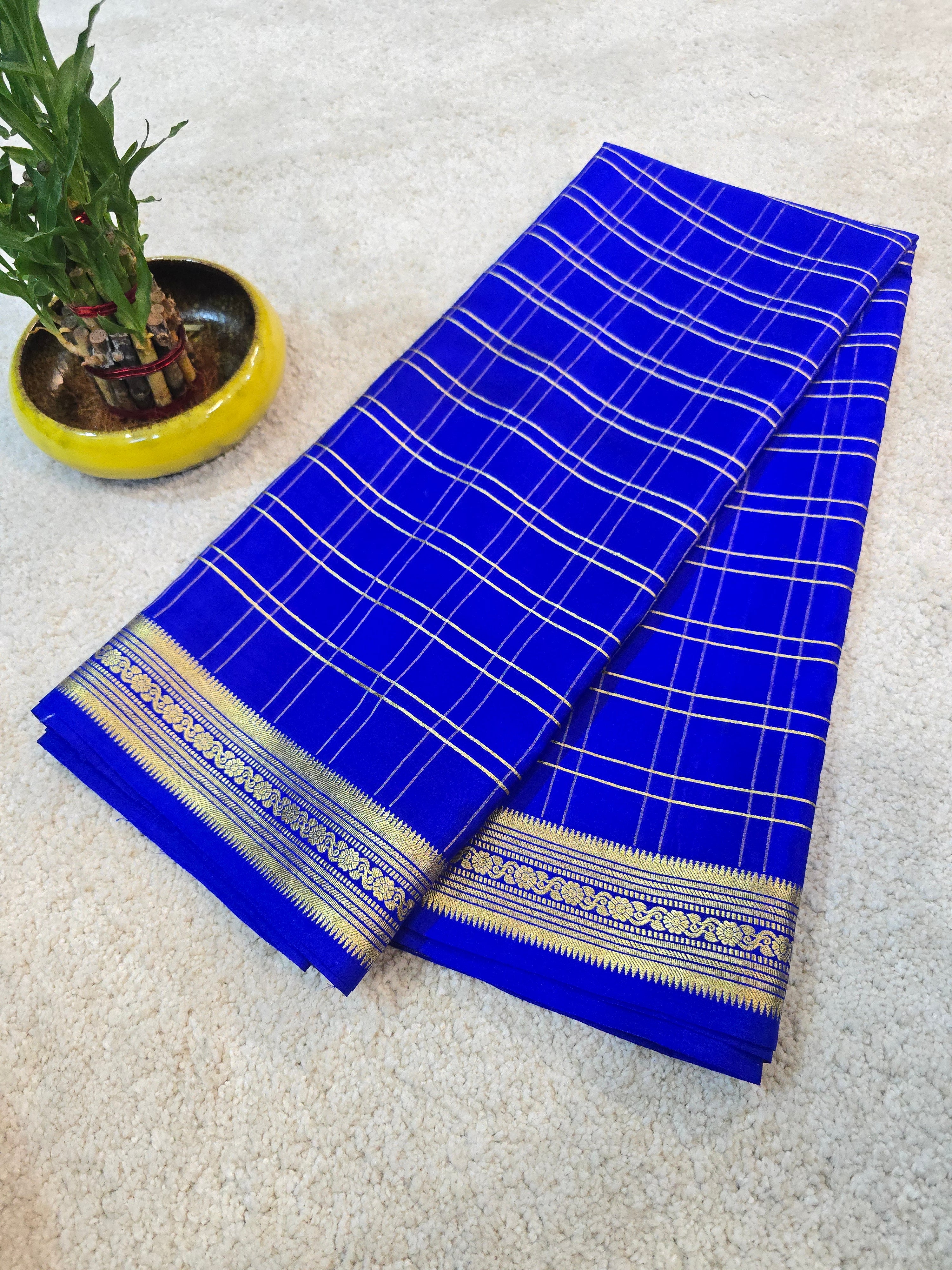 Double Checks Mysore Crepe Silk Saree - 111