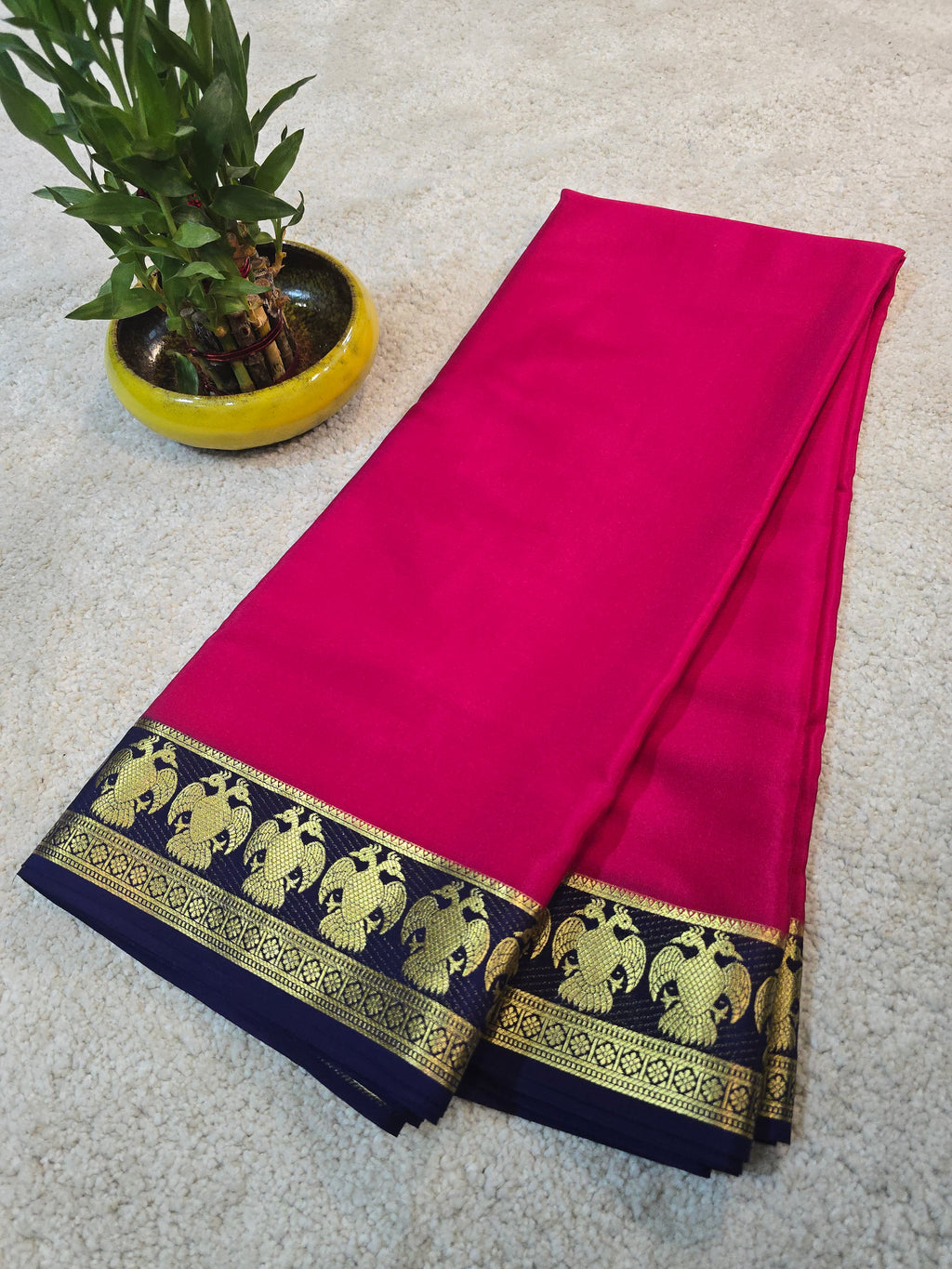 Gandaberunda Border Mysore Crepe Silk Saree - 104
