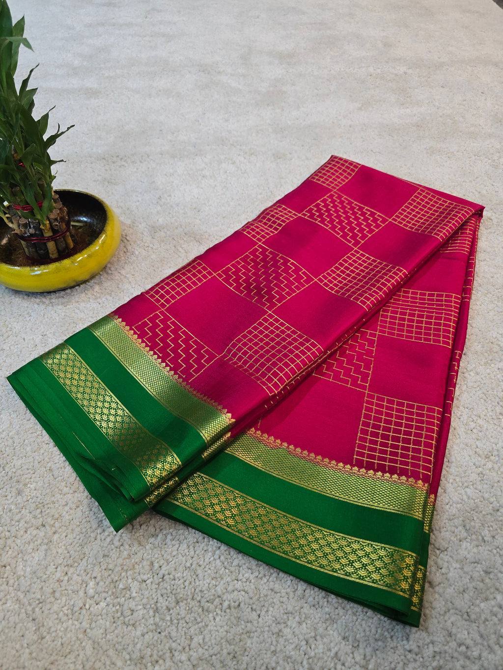 Box Checks Mysore Crepe Silk Saree - 121